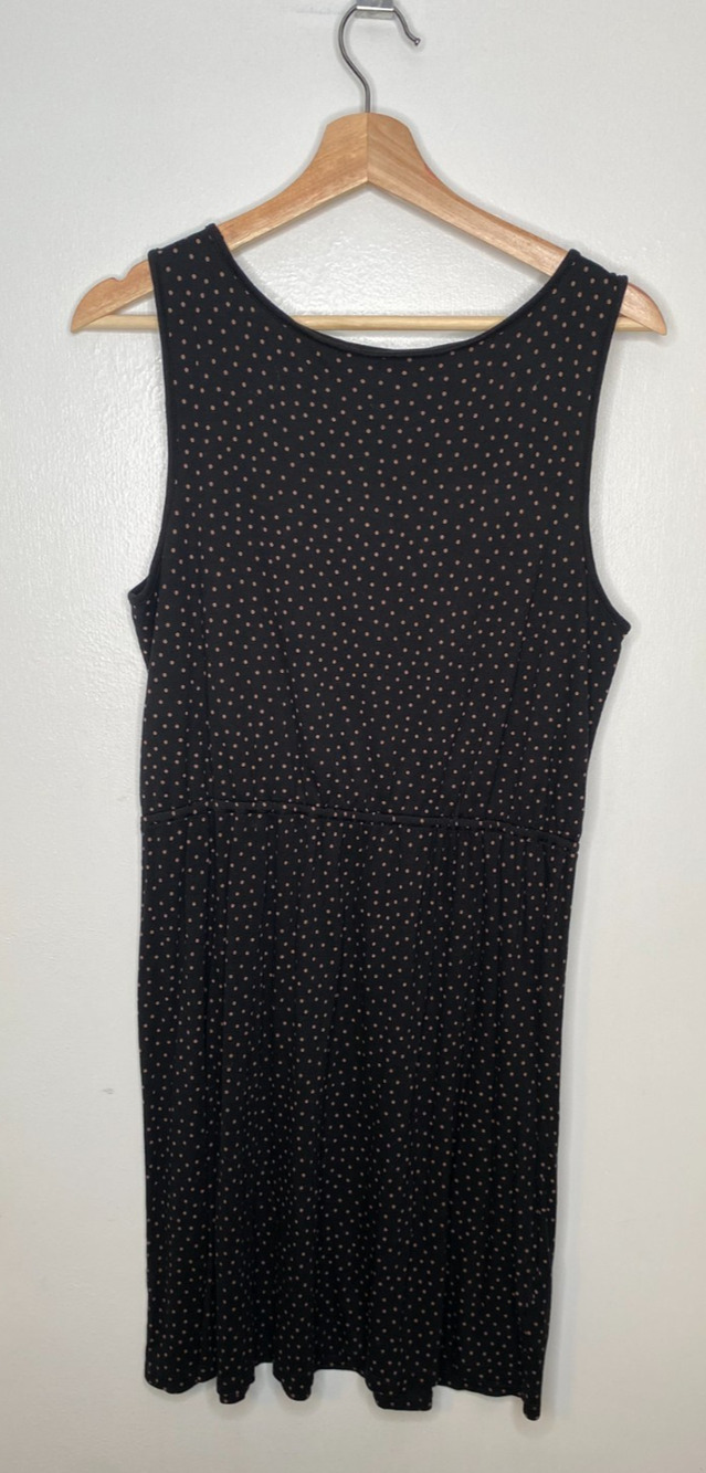 LOFT Black Tan Polka Dot Dress Women's Sleeveless Fit Flare Casual Dress Size M
